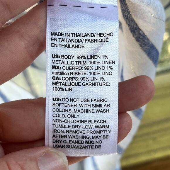 Chico's Women's White And Blue Striped 100% Linen Shirt Dress Size 0 (U.S. 4) - Picture 9 of 9